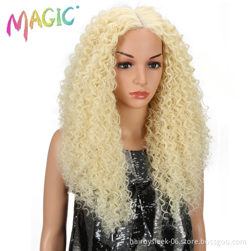 MAGIC 26"Inch Black Kinky Wave Hair Synthetic Lace Front Wig Heat Resistant Kinky Curly Hair Lace Front Wigs For Black Women